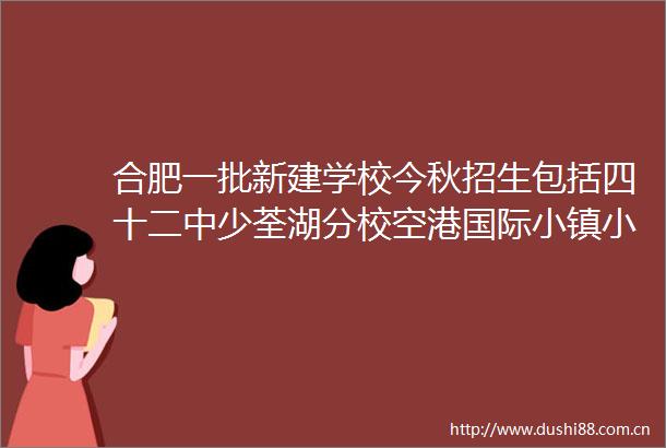合肥一批新建学校今秋招生包括四十二中少荃湖分校空港国际小镇小学等