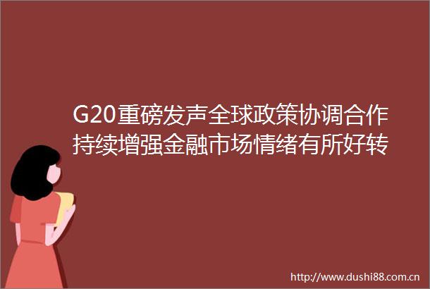 G20重磅发声全球政策协调合作持续增强金融市场情绪有所好转