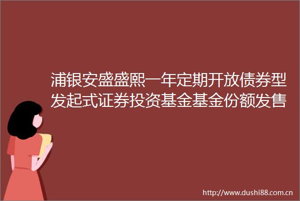 浦银安盛盛熙一年定期开放债券型发起式证券投资基金基金份额发售公告
