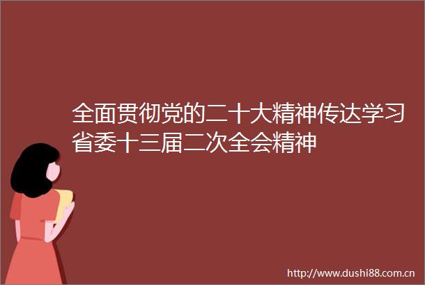 全面贯彻党的二十大精神传达学习省委十三届二次全会精神