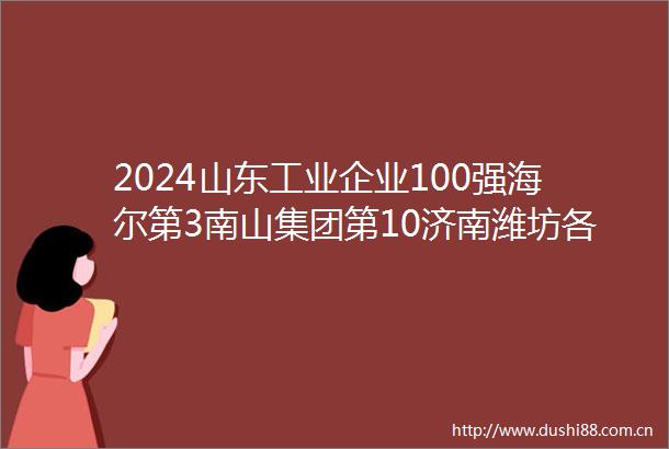 2024山东工业企业100强海尔第3南山集团第10济南潍坊各13家