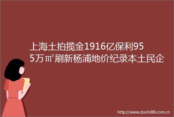 上海土拍揽金1916亿保利955万㎡刷新杨浦地价纪录本土民企大华再次补仓