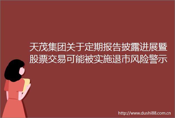 天茂集团关于定期报告披露进展暨股票交易可能被实施退市风险警示的风险提示公告