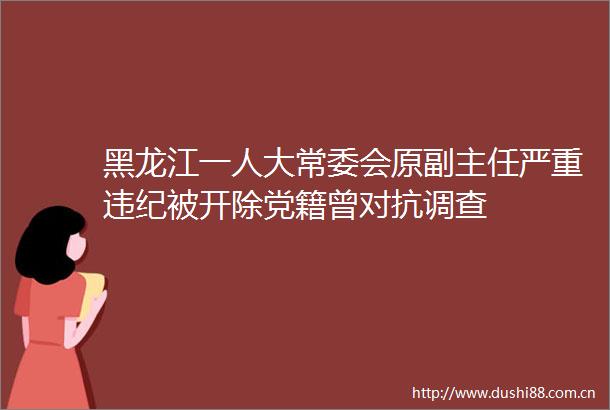 黑龙江一人大常委会原副主任严重被开除党籍曾对抗调查