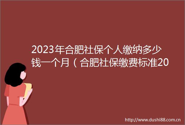 2023年合肥社保个人缴纳多少钱一个月（合肥社保缴费标准2023最新）