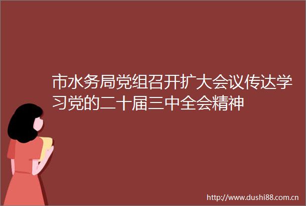 市水务局党组召开扩大会议传达学习党的二十届三中全会精神
