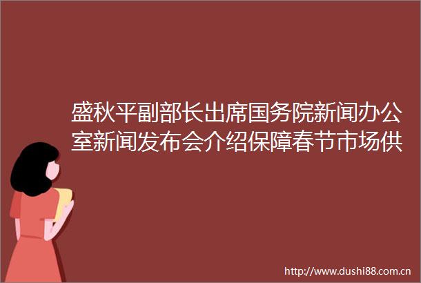盛秋平副部长出席国务院新闻办公室新闻发布会介绍保障春节市场供应促进节日消费有关情况