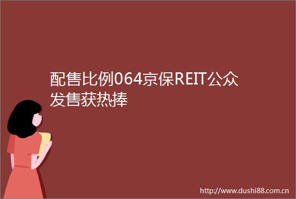 配售比例064京保REIT公众发售获热捧
