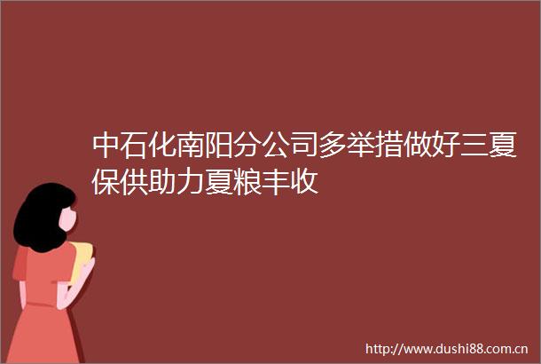 中石化南阳分公司多举措做好三夏保供助力夏粮丰收