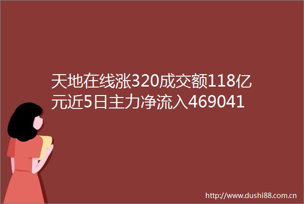 天地在线涨320成交额118亿元近5日主力净流入469041万
