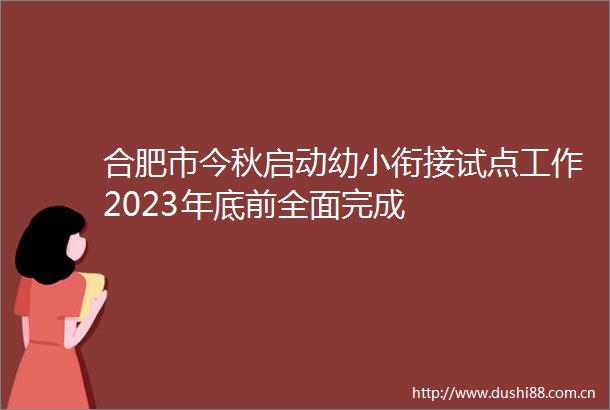 合肥市今秋启动幼小衔接试点工作2023年底前全面完成