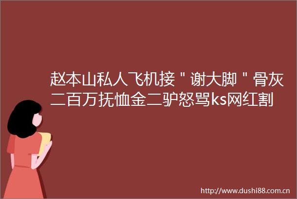 赵本山私人飞机接＂谢大脚＂骨灰二百万抚恤金二驴怒骂ks网红割韭菜狗篮子们我都不割了你们还割辛巴宣布进入翡翠市场