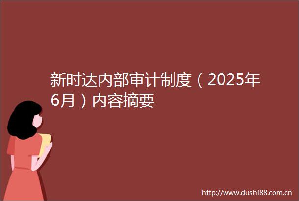 新时达内部审计制度（2025年6月）内容摘要
