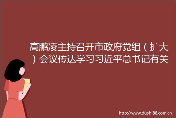 高鹏凌主持召开市党组（扩大）会议传达学习总书记有关重要讲话精神中央有关文件和会议精神