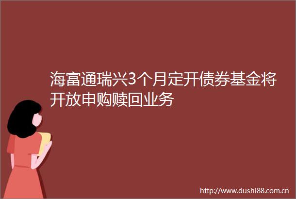 海富通瑞兴3个月定开债券基金将开放申购赎回业务