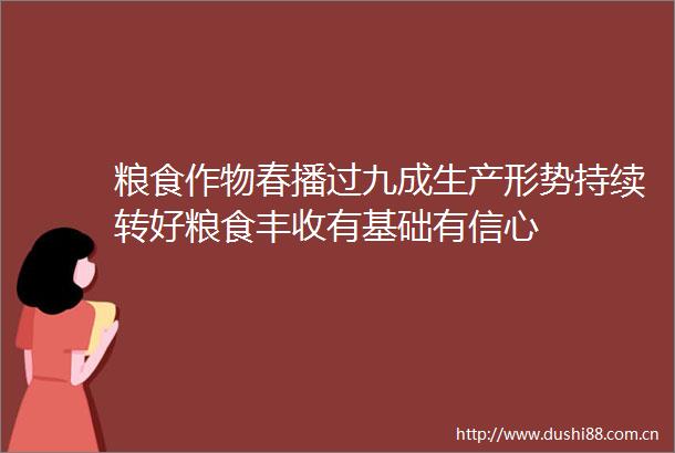 粮食作物春播过九成生产形势持续转好粮食丰收有基础有信心