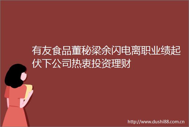 有友食品董秘梁余闪电离职业绩起伏下公司热衷投资理财