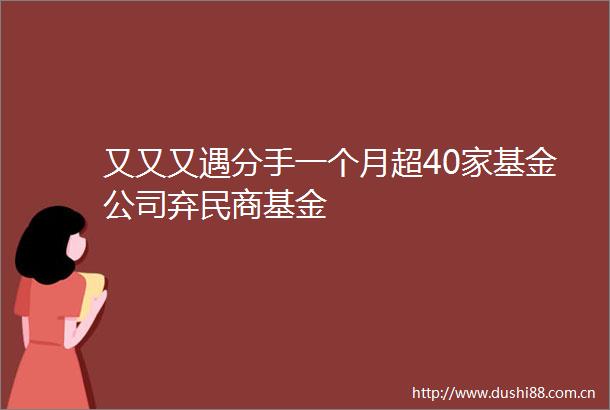 又又又遇分手一个月超40家基金公司弃民商基金