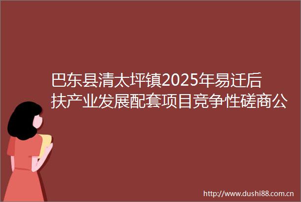 巴东县清太坪镇2025年易迁后扶产业发展配套项目竞争性磋商公告