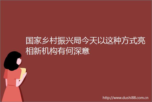 乡村振兴局今天以这种方式亮相新机构有何深意