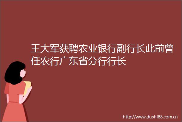 王大军获聘农业银行副行长此前曾任农行广东省分行行长