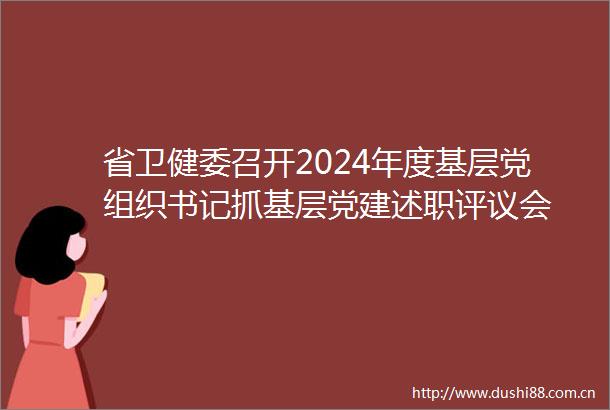 省卫健委召开2024年度基层党组织书记抓基层党建述职评议会