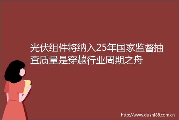光伏组件将纳入25年监督抽查质量是穿越行业周期之舟