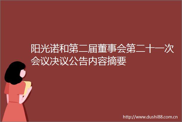 阳光诺和第二届董事会第二十一次会议决议公告内容摘要