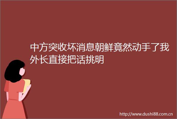 中方突收坏消息朝鲜竟然动手了我外长直接把话挑明
