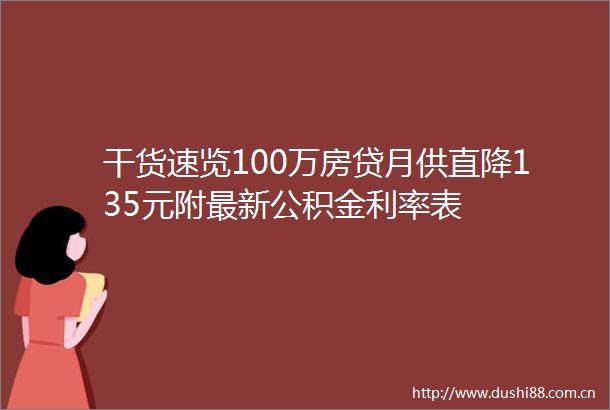 干货速览100万房贷月供直降135元附最新公积金利率表