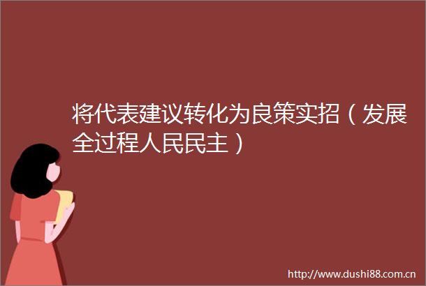 将代表建议转化为良策实招（发展全过程民主）