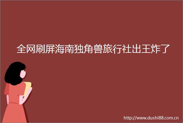 全网刷屏海南独角兽旅行社出王炸了