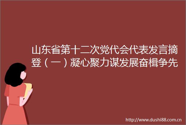 山东省第十二次党代会代表发言摘登（一）凝心聚力谋发展奋楫争先开新局