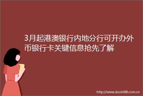 3月起港澳银行内地分行可开办外币银行卡关键信息抢先了解