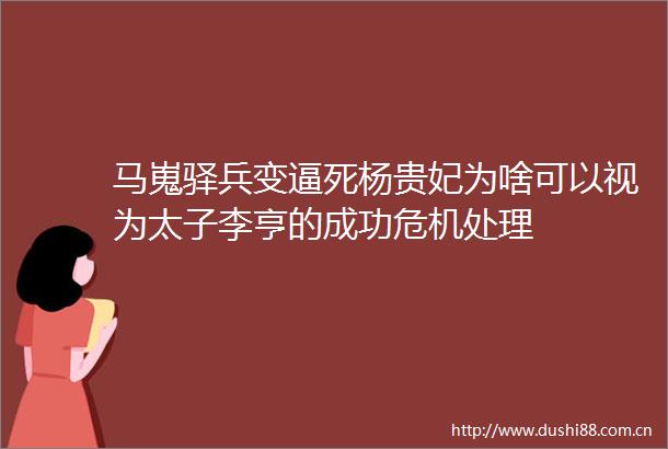 马嵬驿兵变逼死杨贵妃为啥可以视为太子李亨的成功危机处理