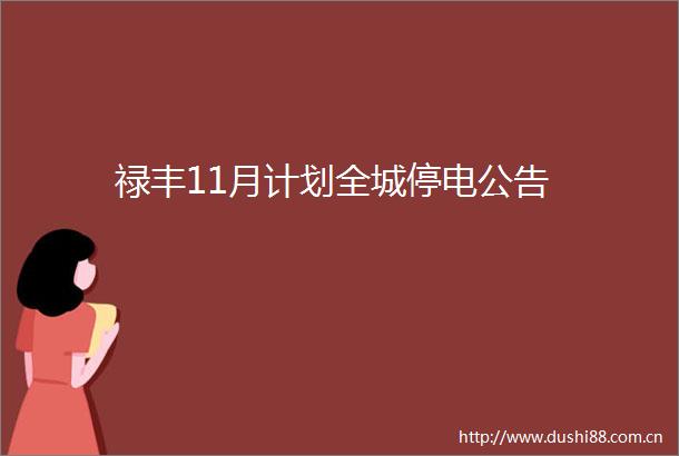 禄丰11月计划全城停电公告