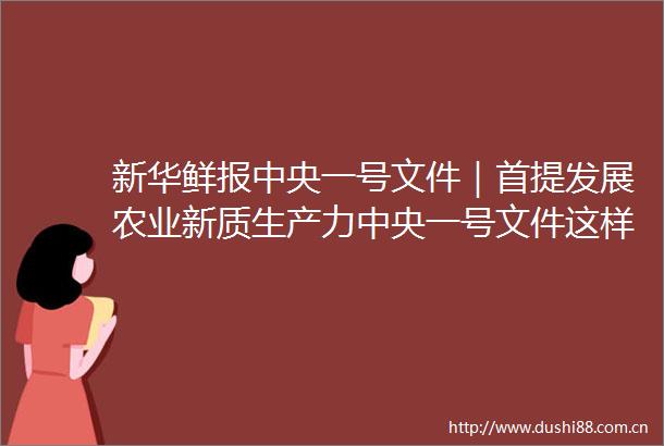 新华鲜报中央一号文件｜首提发展农业新质生产力中央一号文件这样点题