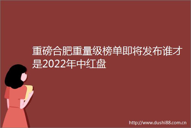 重磅合肥重量级榜单即将发布谁才是2022年中红盘