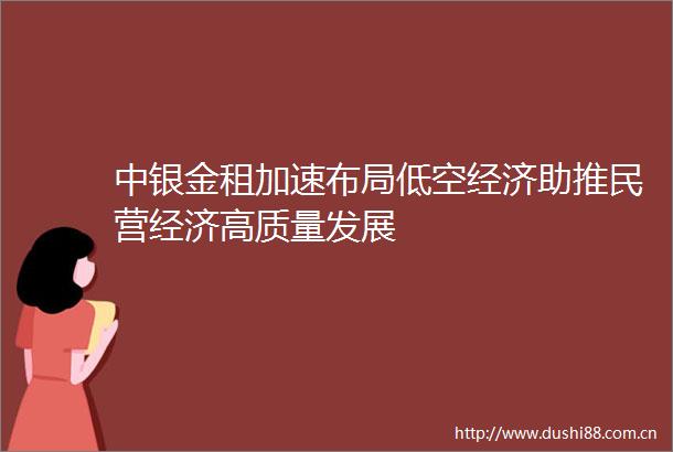 中银金租加速布局低空经济助推民营经济高质量发展