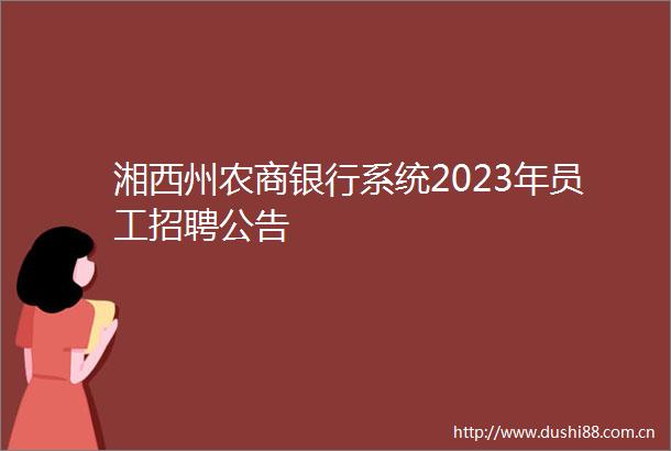 湘西州农商银行系统2023年员工招聘公告