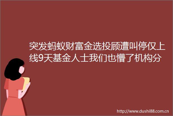 突发蚂蚁财富金选投顾遭叫停仅上线9天基金人士我们也懵了机构分析或有这两大原因