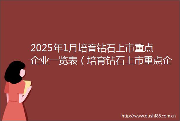 2025年1月培育钻石上市重点企业一览表（培育钻石上市重点企业）