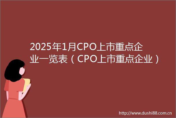 2025年1月CPO上市重点企业一览表（CPO上市重点企业）