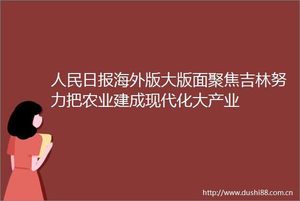 日报海外版大版面聚焦吉林努力把农业建成现代化大产业
