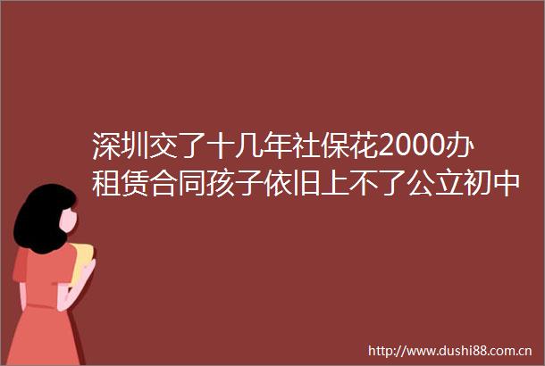 深圳交了十几年社保花2000办租赁合同孩子依旧上不了公立初中