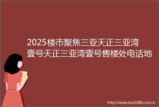 2025楼市聚焦三亚天正三亚湾壹号天正三亚湾壹号售楼处电话地址户型价格楼盘网站最新简介