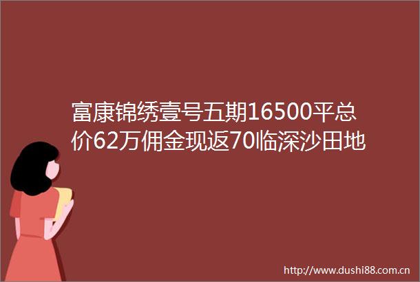 富康锦绣壹号五期16500平总价62万佣金现返70临深沙田地铁站精装现房项目详情户型图优缺点解析最新消息