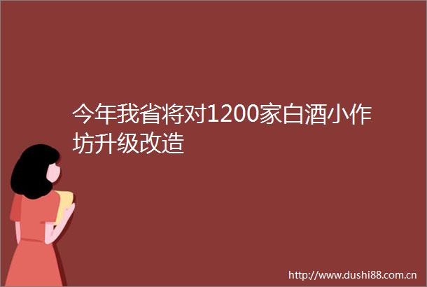 今年我省将对1200家白酒小作坊升级改造