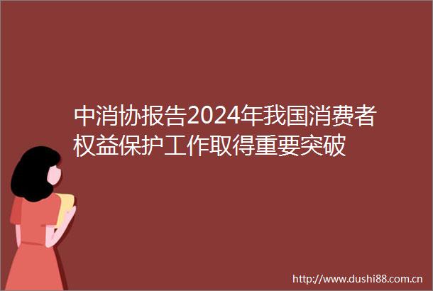 中消协报告2024年我国消费者权益保护工作取得重要突破