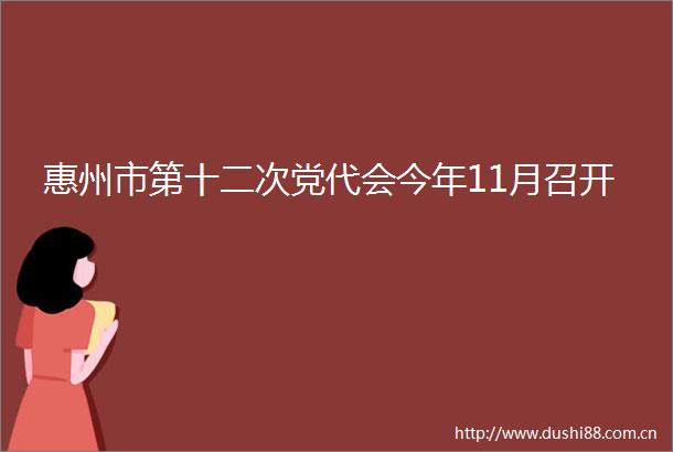 惠州市第十二次党代会今年11月召开